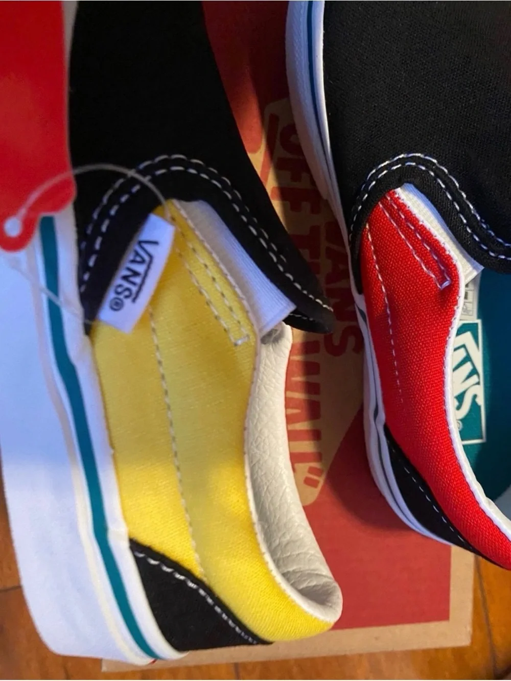 New boys girls Vans sz 13 Multi-Color Slip-On Shoes— Black, Red, Yellow